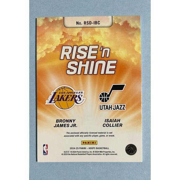 2024-25 Hoops RISE N SHINE DUAL Relic Rookie Bronny James- Isaiah Collier RC USC - Picture 2 of 2